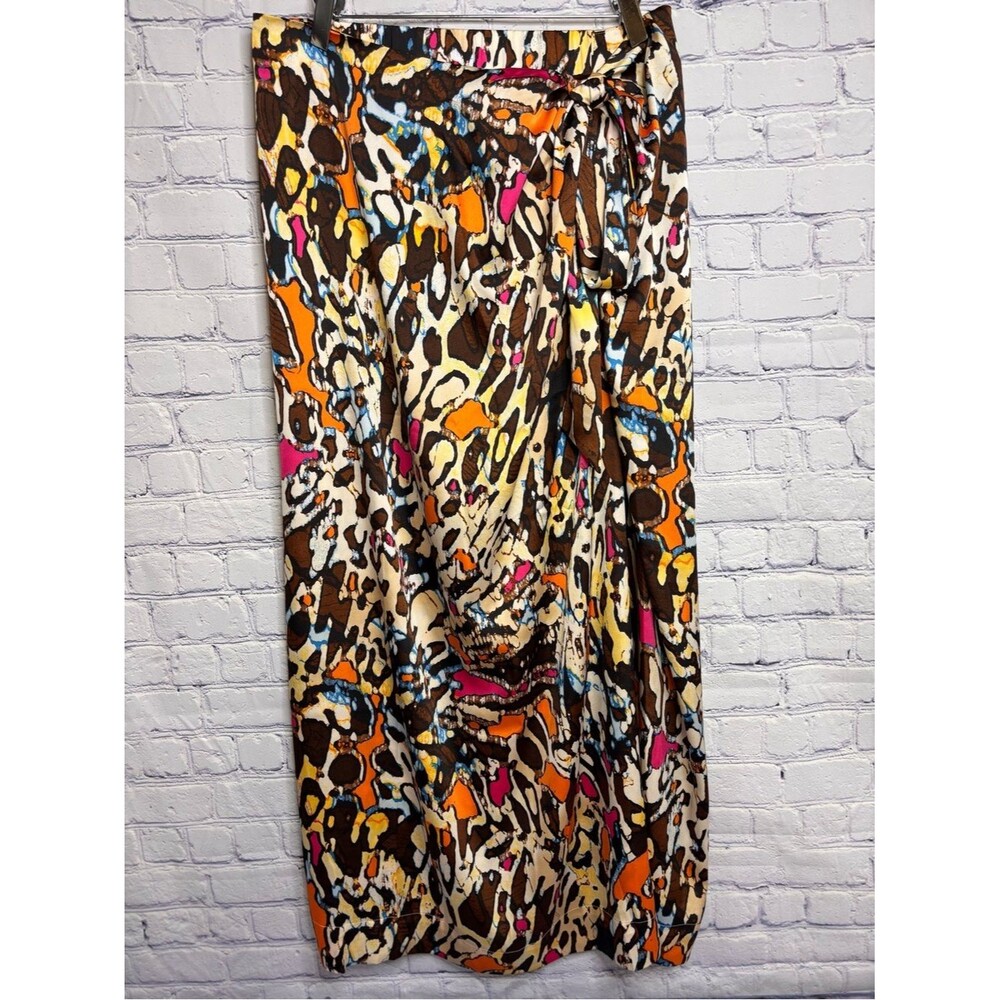 Chico's Brown Pink Faux Sarong Tie Vacation Travel Classic Casual Maxi Skirt 10